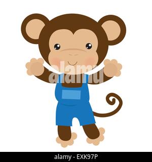 Affe, niedlich, lustig, Cartoon, Illustration, isoliert, Vektor, Tier, Dschungeltier Stock Vektor