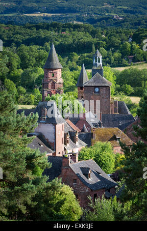 Abendsonne über mittelalterliche Stadt von Collonges-la-Rouge, in der alten Abteilung des Limousin, Correze, Frankreich Stockfoto