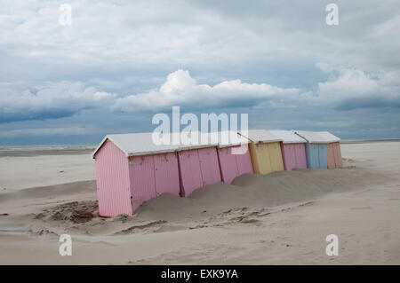 Strand und Hütten in Berck Nord-Pas-de-Calais Frankreich Europa Stockfoto