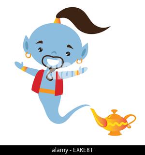 Genie, Wunderlampe, Vektor, Cartoon, illustration Stock Vektor