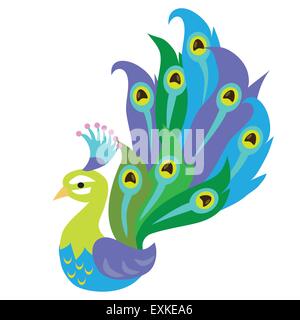 Pfau, Vogel, bunt, süß, lustig, Cartoon, Illustration, isoliert, Vektor Stock Vektor