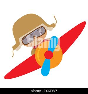 Flugzeug, Flugzeug, Pilot, Flieger, junge, niedlich, lustig, Cartoon, Illustration, isoliert, Vektor Stock Vektor