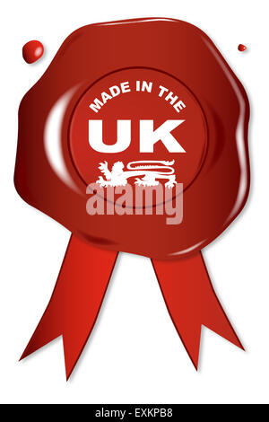 Ein Wachssiegel mit einem Text Made in England Stockfoto