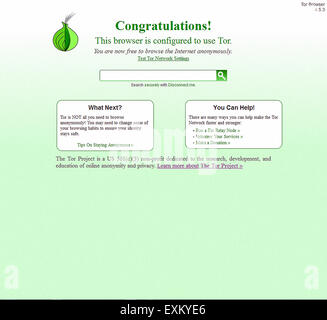 Bildschirm für die Zwiebel-Browser starten, besser bekannt als 'Tor', die ermöglicht Benutzern Zugriff auf das Internet anonym. Das Tornetz Anonymität springt Internetverkehr um ein verteiltes Netzwerk ("Onion-routing") des Relais laufen auf der ganzen Welt dritte Überwachung Ihrer Verbindung zu verhindern. Stockfoto