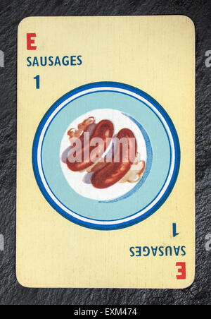Vintage Menuette Essen Spielkarte - Würstchen Stockfoto