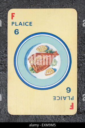 Vintage Menuette Essen Spielkarte - Scholle Fisch Stockfoto