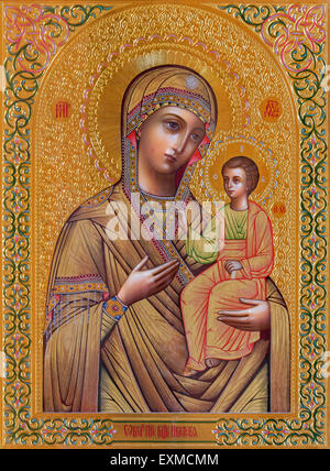 JERUSALEM, ISRAEL - 5. März 2015: Die Ikone der Madonna in der russischen orthodoxen Kirche des Heiligen von Magdalena unbekannten Künstlers Stockfoto