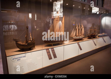 Scale-Modell Segelschiffe in Barcelona Maritime Museum (MMB), Katalonien, Spanien Stockfoto