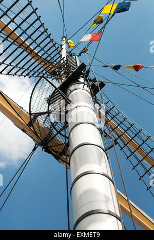 An Bord der SS Great Britain Schiff - Schifffahrtsmuseum in Bristol Hafen betrachten der Crows Nest und Mast angedockt Stockfoto