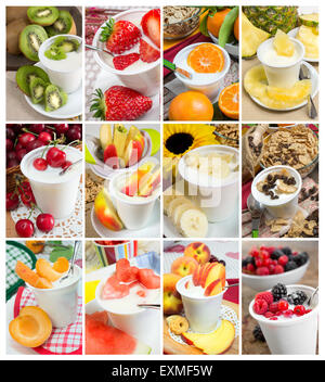 Zusammensetzung der Creme Joghurt gemischt Obst Stockfoto