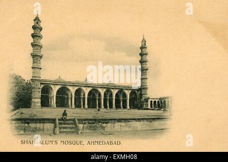 Alte Vintage 1900s Foto von Stein Moschee ; Shah Alam Grab ; Shah Alam Roza , Shah e Alam Grab , Moschee , Rasulabad Dargah , Shah Alam no Rozo , Ahmedabad ; Gujarat ; Indien