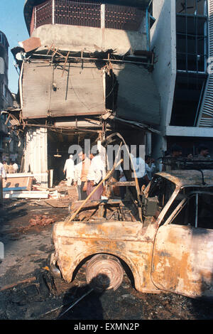 Auto beschädigt verbrannt Terror Bombe Explosion 1993 Bombay Mumbai Maharashtra Indien Stockfoto