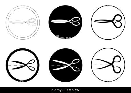 Satz von isolierten schwarz-weiß Schere im runden Rahmen Stockfoto
