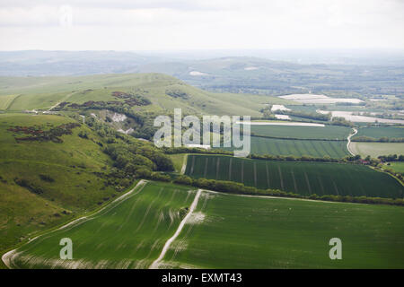 Luftaufnahme aus einem Ultraleichtflugzeug, eine leichte moderne Flugzeug über East Sussex und der South Downs, UK Stockfoto