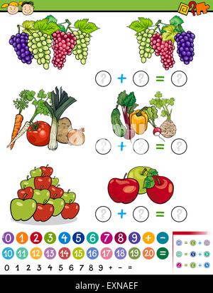 Cartoon-Illustration der mathematische Algebra Spiel für Kinder im Vorschulalter mit Obst und Gemüse Stock Vektor