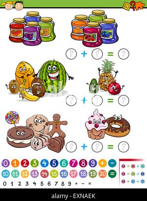 Cartoon-Illustration der mathematische Algebra Spiel für Kinder im Vorschulalter mit Obst und Süßigkeiten Stock Vektor