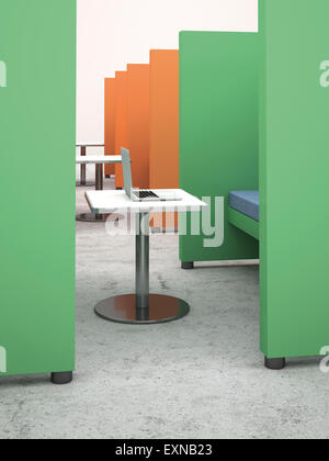 Arbeitsbereiche mit Trennwänden in Büro, 3D-Rendering Stockfoto