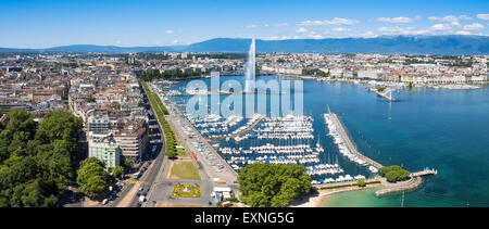Luftaufnahme des Genfer Sees - Stadt Genf in der Schweiz Stockfoto