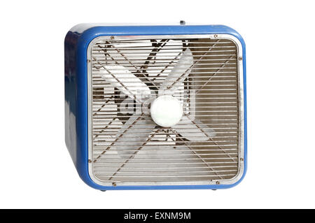 Blau Retro-Ventilator auf weißem Hintergrund Stockfoto