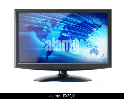 Computer-Monitor mit blauen Erde Hintergrund auf dem Bildschirm zu isoliert auf weißem Hintergrund Stockfoto
