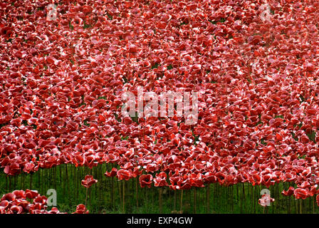 Blut gefegt, Länder und Meere rot, Tower of London Mohn Erster Weltkrieg Kunst Installation, London 2014 Stockfoto