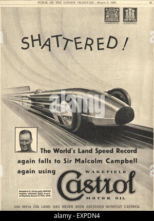 1930er Jahre UK Castrol Magazin Anzeige Stockfoto