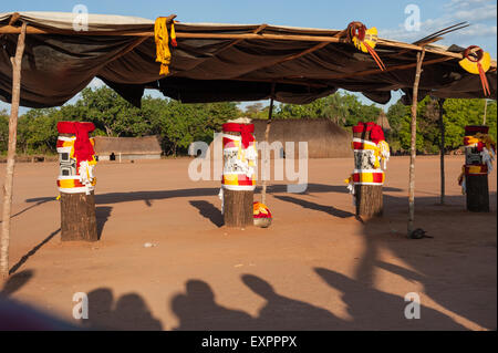 Xingu indigenen Park, Mato Grosso, Brasilien. Aldeia Matipu. Kuarup Festival. Stockfoto