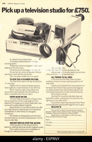 1970er Jahre UK Sony Videorecorder Magazin Anzeige Stockfoto