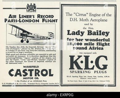 1930er Jahre UK Castrol Imperial Airways Magazin Anzeige Stockfoto