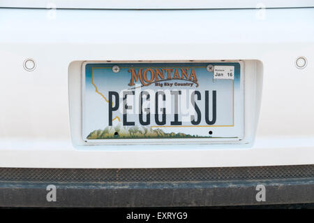 Eine personalisierte Montana Nummernschild Schreibweise der Namen Peggi Su. Stockfoto