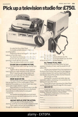 1970er Jahre UK Sony Video Rover Magazin Anzeige Stockfoto