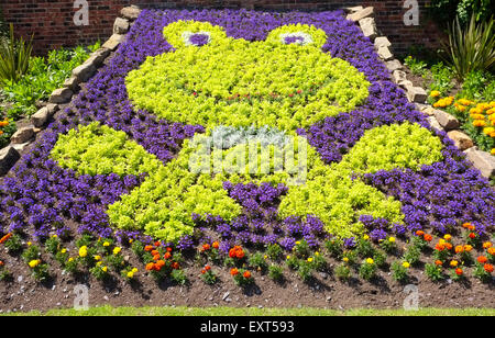 Kermit der Frosch Bett Blumen am Roundhay Park, Leeds, Yorkshire Stockfoto