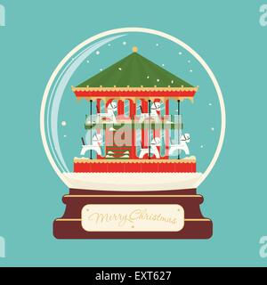 Frohe Weihnachten-Glaskugel mit Karussell-Pferde Stock Vektor