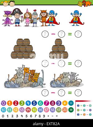 Cartoon-Illustration von mathematischen Subtraktion Spiel für Kinder im Vorschulalter Stock Vektor