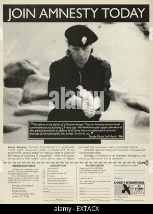 Anzeige der 1980er Jahre UK Amnesty International Magazin Stockfoto