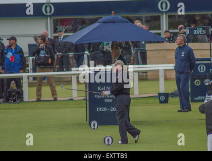 St Andrews, Fife, Schottland, Großbritannien. 16. Juli 2015. Miguel Angel Jimenez in der ersten Runde des 144. British Open Golf St. Andrews, Fife, Schottland, Großbritannien. 16.07.2015 Credit: Kirsty Robson/Alamy Live-Nachrichten Stockfoto