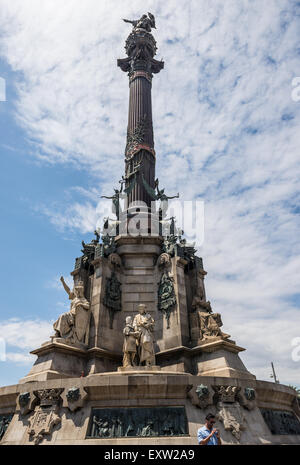 Kolumbus-Denkmal am unteren Ende der Straße La Rambla in Barcelona, Spanien Stockfoto