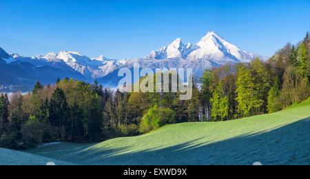 Frühling über Berchtesgaden mit Watzmann, Bayern, Deutschland Stockfoto