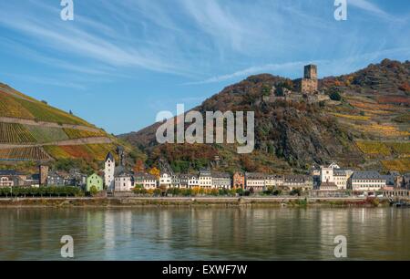 Rhein Kaub und Burg Gutenfels, Rheinland-Pfalz, Deutschland Stockfoto