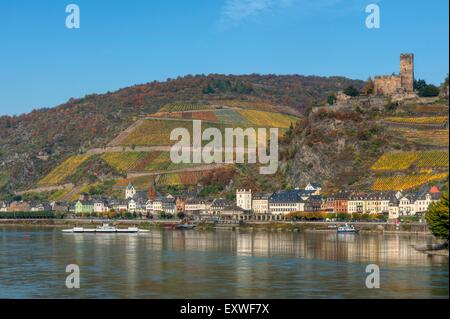 Rhein Kaub und Burg Gutenfels, Rheinland-Pfalz, Deutschland Stockfoto