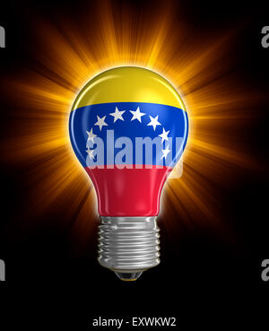 Glühbirne mit Flagge von Venezuela.  Bild mit Beschneidungspfad Stockfoto