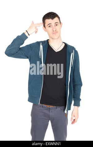 Hübscher Mann dabei verschiedene Ausdrücke in verschiedenen Arten von Kleidung Stockfoto