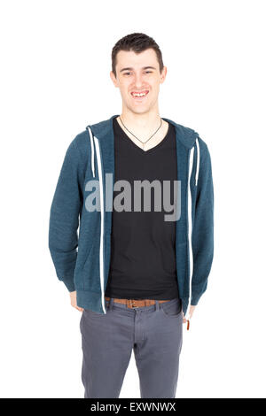 Hübscher Mann dabei verschiedene Ausdrücke in verschiedenen Arten von Kleidung Stockfoto