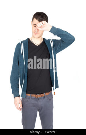 Hübscher Mann dabei verschiedene Ausdrücke in verschiedenen Arten von Kleidung Stockfoto