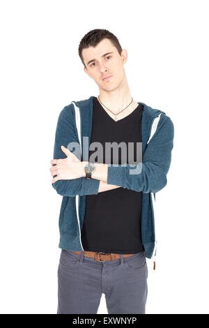 Hübscher Mann dabei verschiedene Ausdrücke in verschiedenen Arten von Kleidung Stockfoto