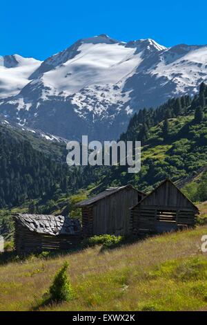 Alm Hütte, Schalfkogel Und Schaltferner, Ötztaler Alpen, Tirol, Österreich, Europa Stockfoto