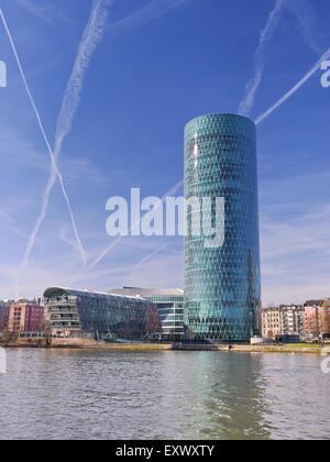 Westhafen Tower, Gutleutviertel, Frankfurt am Main, Hessen, Deutschland, Europa Stockfoto