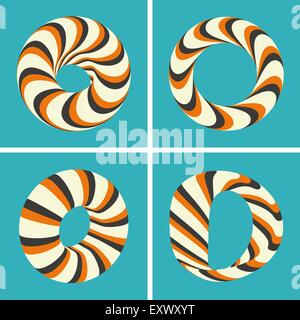 Reihe von abstrakten 3d vector Icons solche Embleme. 3D Armbänder oder Ringe. Abstrakte geometrische Form. Optische Kunst. Stock Vektor
