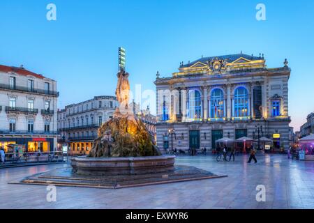 Place De La Comédie mit Oper, Montpellier, Frankreich, Europa Stockfoto