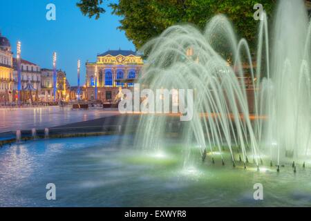 Place De La Comédie mit Oper, Montpellier, Frankreich, Europa Stockfoto